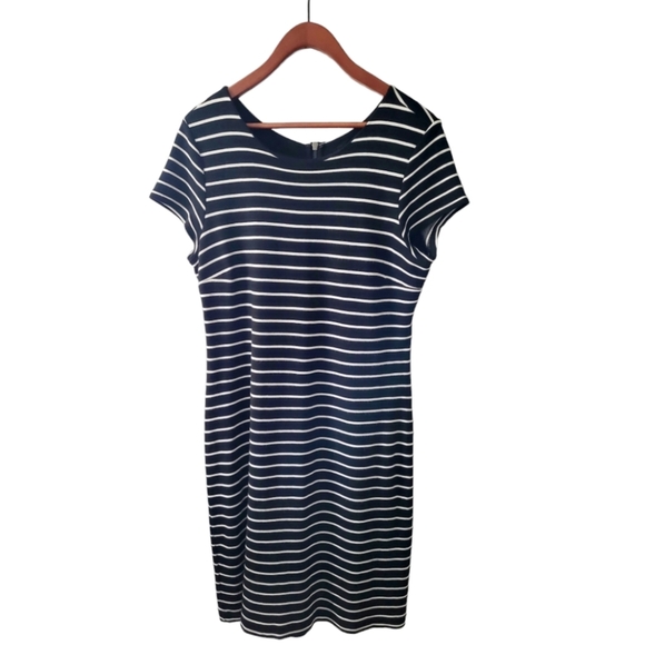 Karen Kane Vintage Black and White Stripe Knit Dress Size XL Made in USA - Picture 1 of 4